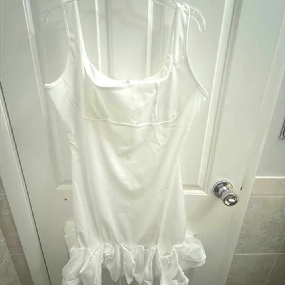 French Connection White Mini Dress with Ruffle Hem